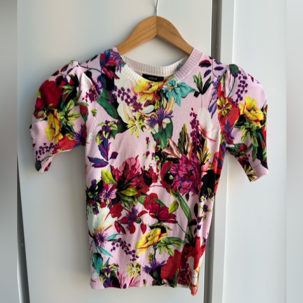 Aqua - Floral Puffed Sleeve Top